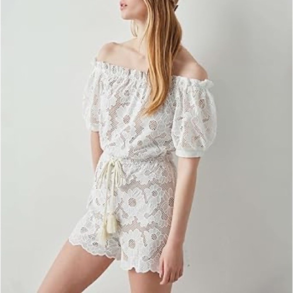 🤍 Ipekyol White Lace Off-Shoulder Tassel Tie Romper – Size 6 (EU 36 / UK 8)